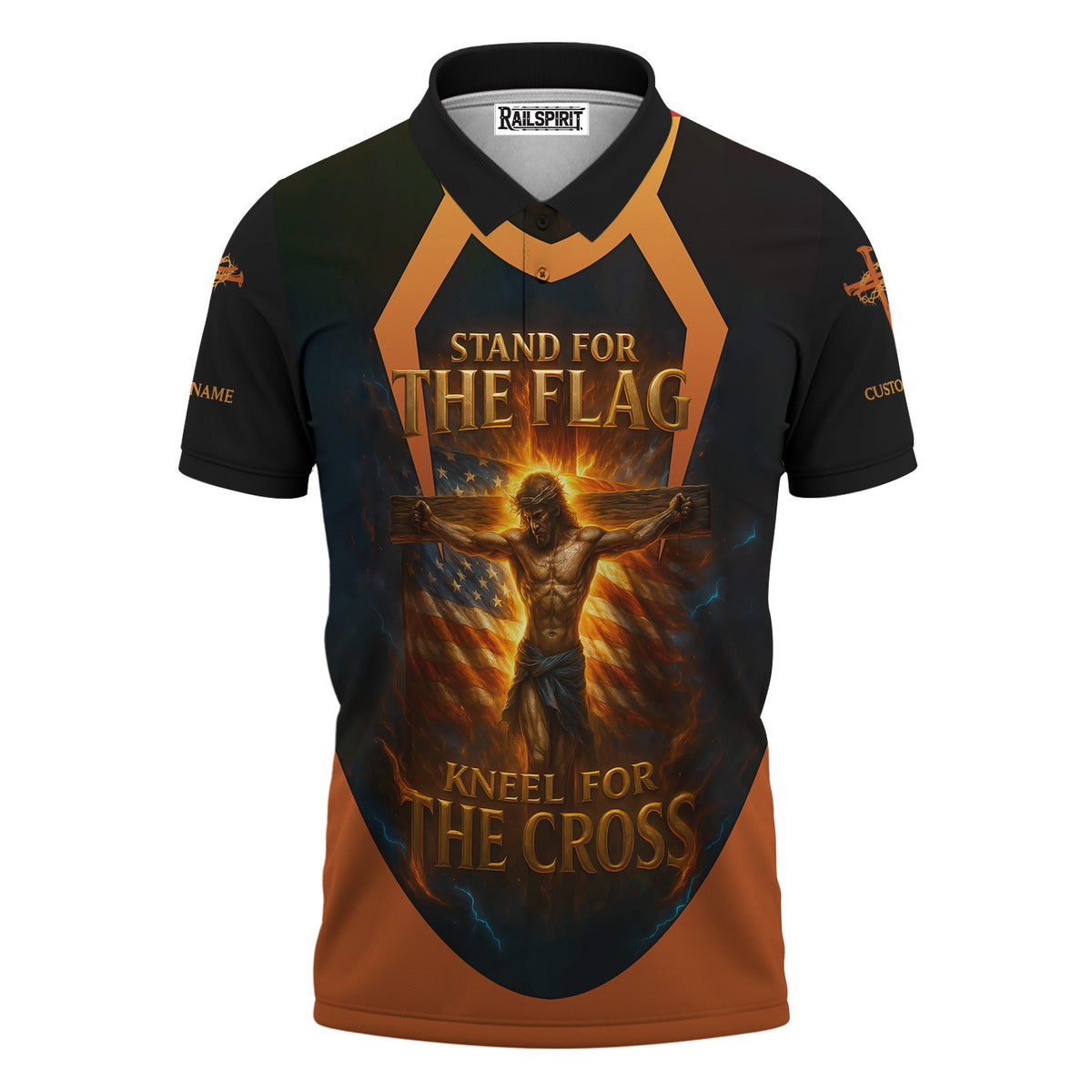 Custom Name Stand For The Flag, Kneel For The Cross Jesus Printed Black Shirt For Men And Women Christian Apparel