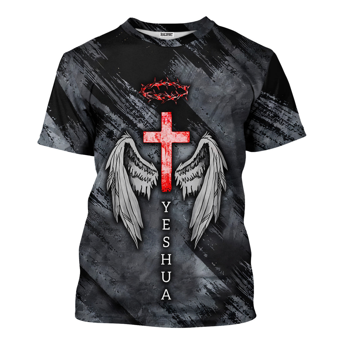 Christian T Shirt for Men Women, Yeshua Cross with Wings and Crown of Thorns Graphic Tee, Religious Faith Shirt, Inspirational Gift Apparel