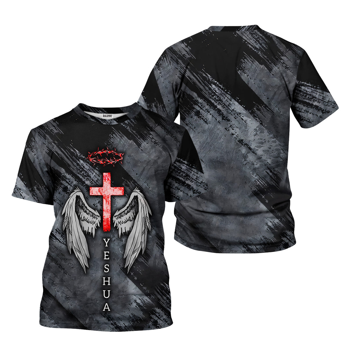 Christian T Shirt for Men Women, Yeshua Cross with Wings and Crown of Thorns Graphic Tee, Religious Faith Shirt, Inspirational Gift Apparel