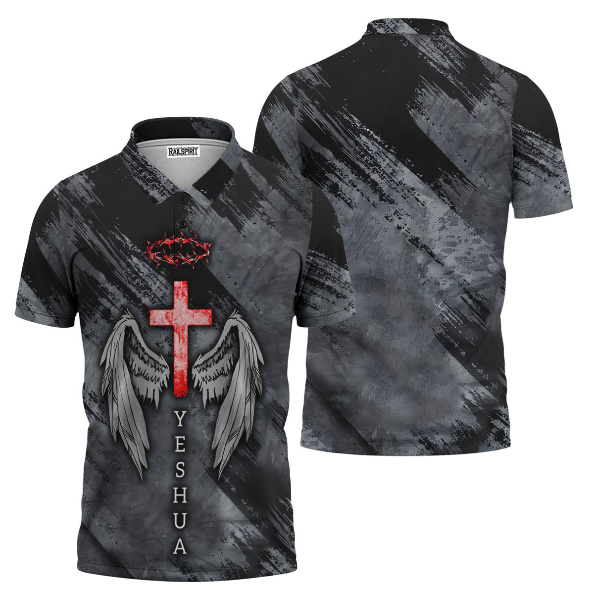 Christian T Shirt for Men Women, Yeshua Cross with Wings and Crown of Thorns Graphic Tee, Religious Faith Shirt, Inspirational Gift Apparel