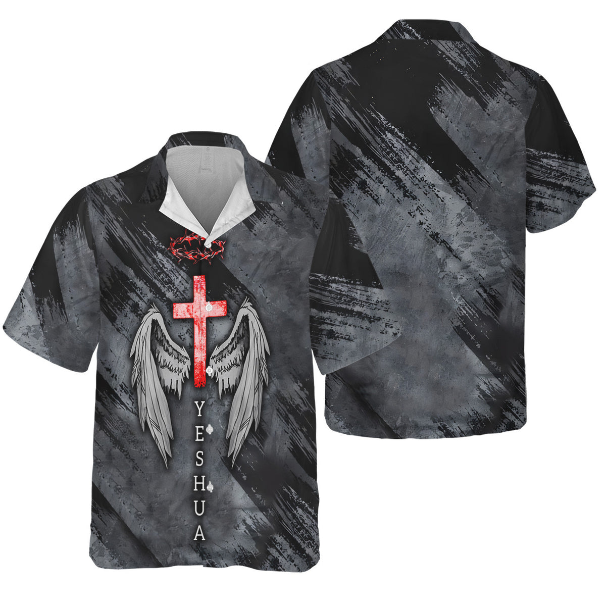 Christian T Shirt for Men Women, Yeshua Cross with Wings and Crown of Thorns Graphic Tee, Religious Faith Shirt, Inspirational Gift Apparel