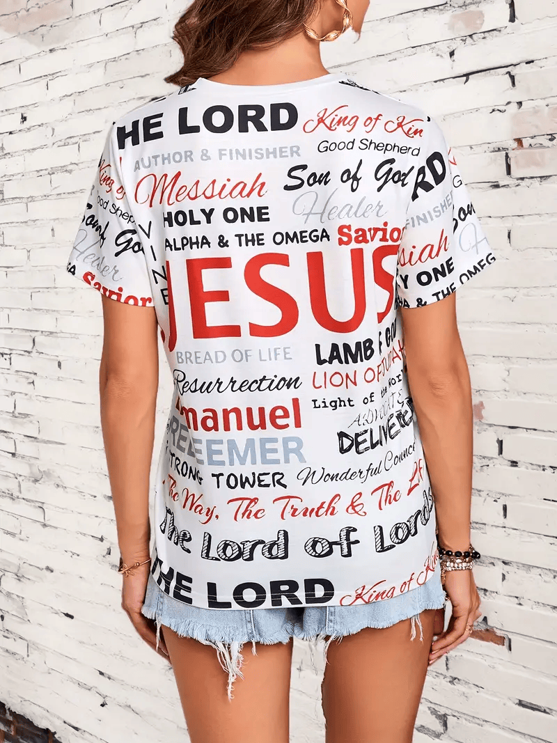 Christian T Shirt Jesus Messiah Immanuel Lamb of God Lion of Judah Redeemer Faith Graphic Tee Religious Gift for Women Believers