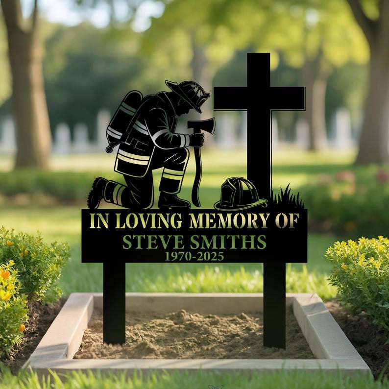 Personalized Firefighter Memorial Sign, Firefighter Grave Marker, Fireman Memorial Yard Sign, Fireman Remembrance Stake