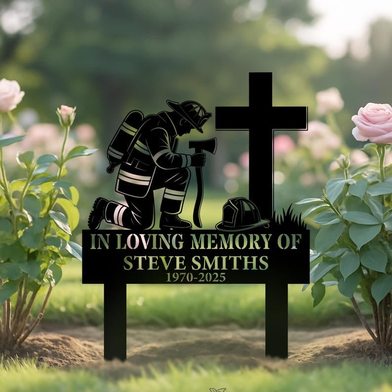 Personalized Firefighter Memorial Sign, Firefighter Grave Marker, Fireman Memorial Yard Sign, Fireman Remembrance Stake