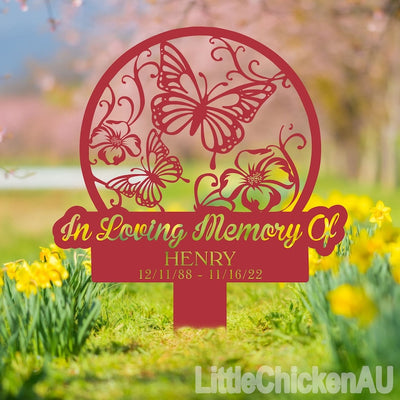 Custom Butterflies Memorial Stake, Butterflies and Flower, Butterfly Metal Stake, Sympathy Sign, Grave Marker,Garden Decor