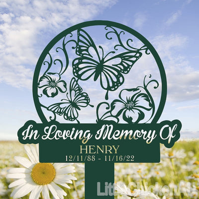 Custom Butterflies Memorial Stake, Butterflies and Flower, Butterfly Metal Stake, Sympathy Sign, Grave Marker,Garden Decor