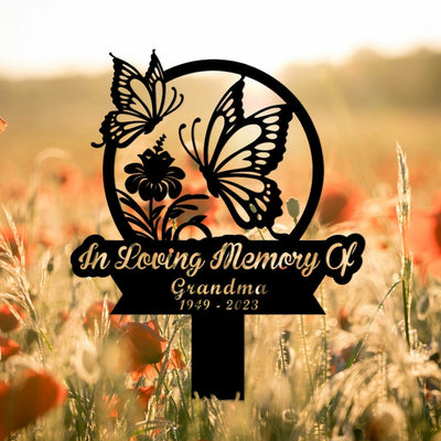 Personalized Butterfly Memorial Stake Metal,Butterfly Garden Stakes,Mom Loss,Loss of Grandma,Human Grave Marker Outdoor Sign