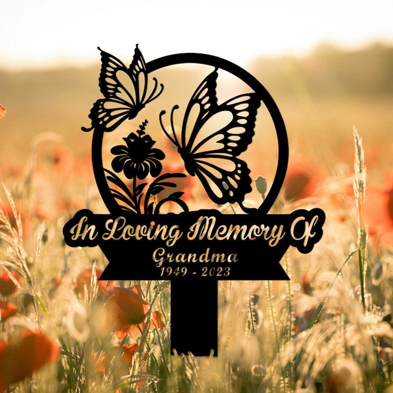 Personalized Butterfly Memorial Stake Metal,Butterfly Garden Stakes,Mom Loss,Loss of Grandma,Human Grave Marker Outdoor Sign