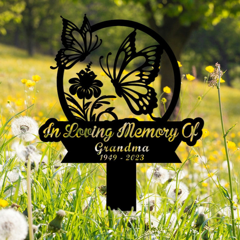Personalized Butterfly Memorial Stake Metal,Butterfly Garden Stakes,Mom Loss,Loss of Grandma,Human Grave Marker Outdoor Sign