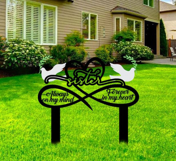 Custom Loss Of Sister Memorial Stake, Infinity Dove Metal Stakes, Sister Grave Marker Stake, Dove Garden Stake