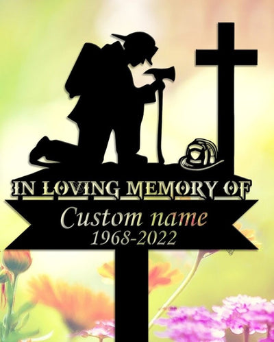 Custom Fireman Memorial Metal Stake, FireFighter Sign, Firefighter Memorial Plaque with Stake
