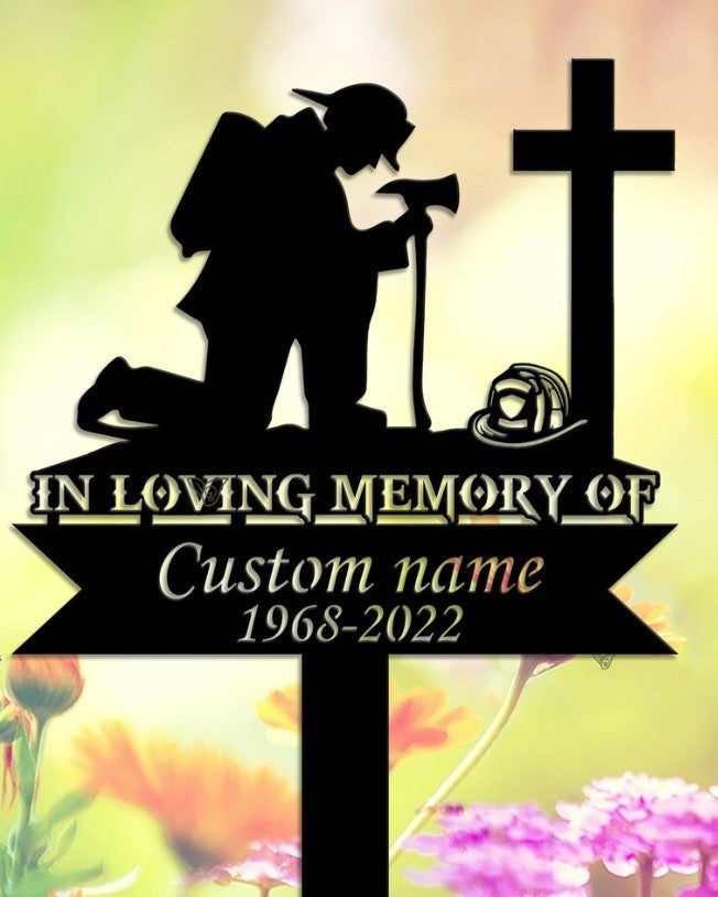 Custom Fireman Memorial Metal Stake, FireFighter Sign, Firefighter Memorial Plaque with Stake