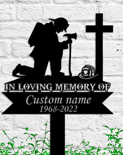 Custom Fireman Memorial Metal Stake, FireFighter Sign, Firefighter Memorial Plaque with Stake