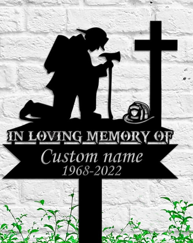 Custom Fireman Memorial Metal Stake, FireFighter Sign, Firefighter Memorial Plaque with Stake