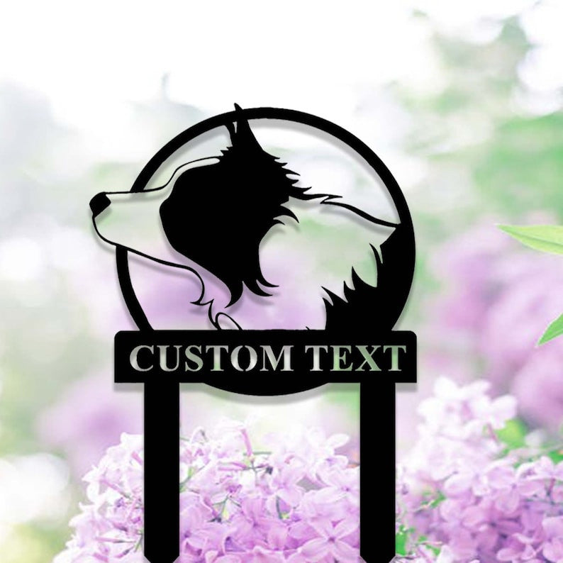 Custom Metal Border Collie Memorial Stake, Personalized Border Collie Dog Grave Marker, Dog Yard Decor Stake