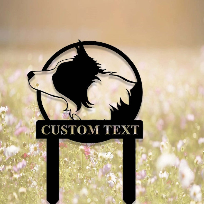 Custom Metal Border Collie Memorial Stake, Personalized Border Collie Dog Grave Marker, Dog Yard Decor Stake