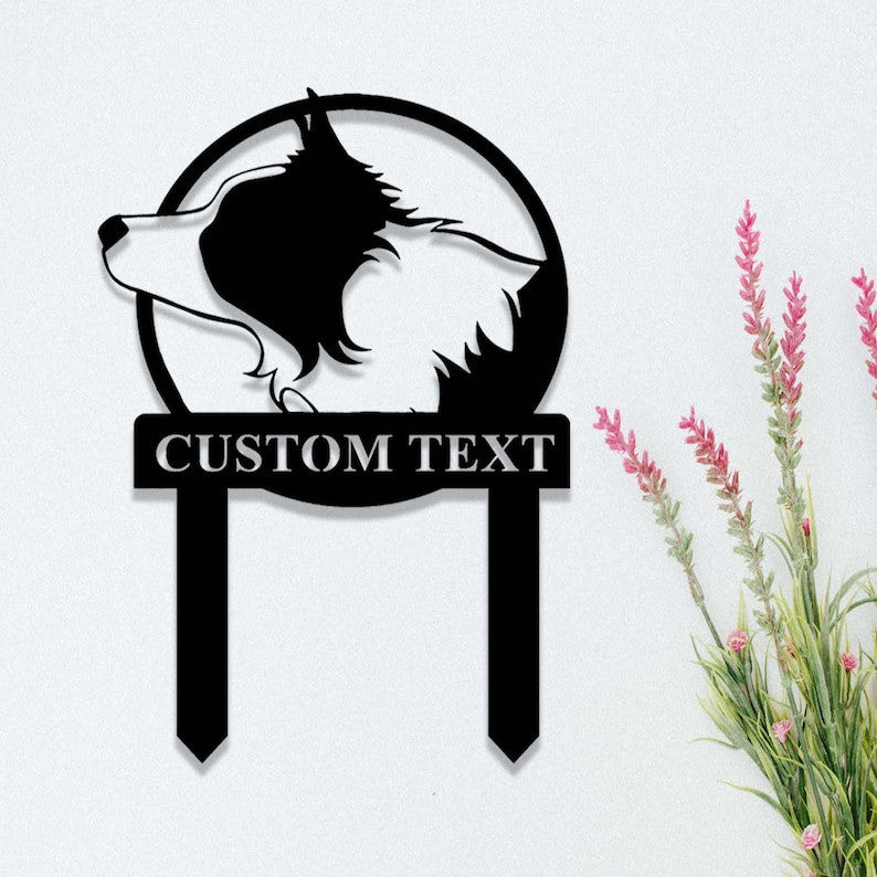 Custom Metal Border Collie Memorial Stake, Personalized Border Collie Dog Grave Marker, Dog Yard Decor Stake