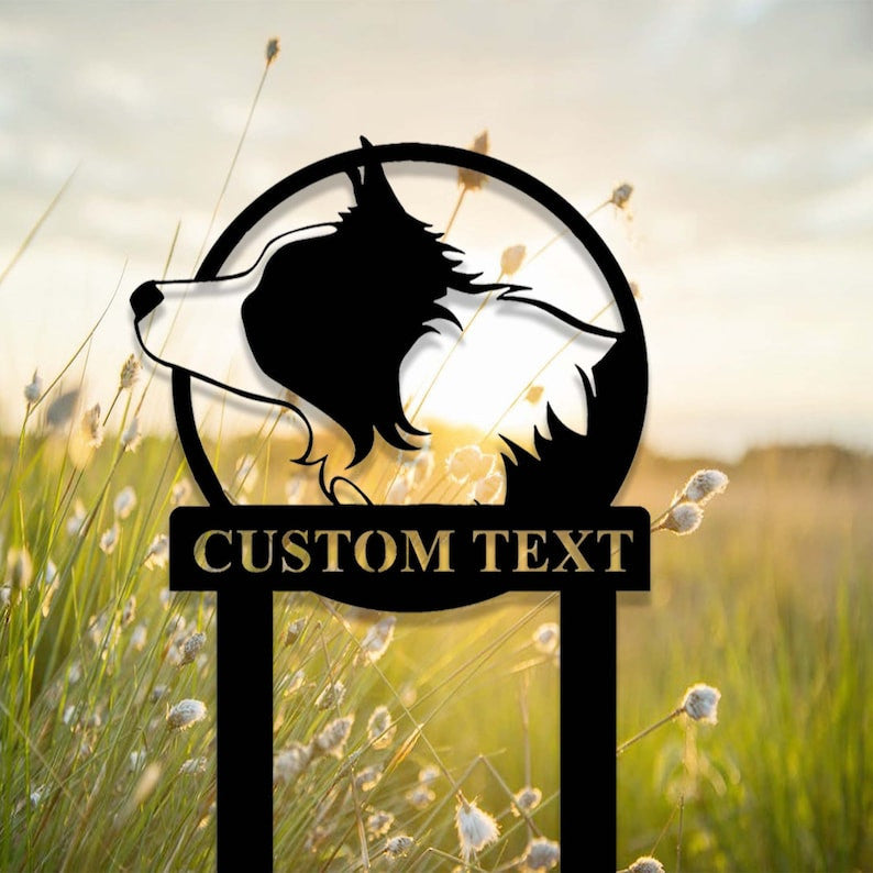 Custom Metal Border Collie Memorial Stake, Personalized Border Collie Dog Grave Marker, Dog Yard Decor Stake