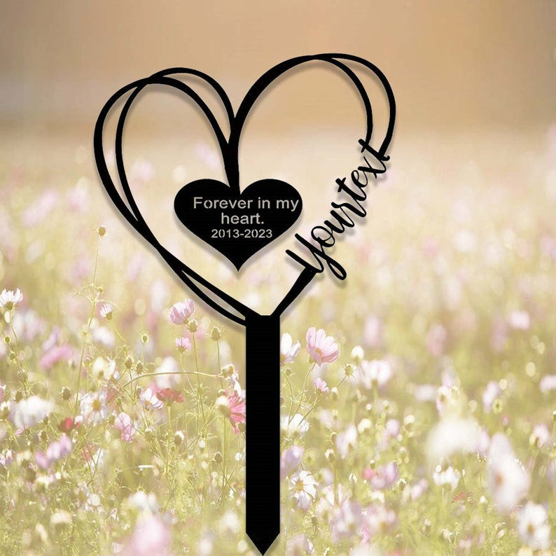 Custom Heart Pet Memorial Garden Stake, Personalized Grave Marker Stake, Pet Cat Dog Memorial Metal Sign, Outdoor Garden Yard Decor
