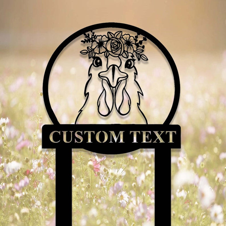 Custom Floral Chicken Garden Stake, Chicken Memorial Stake, Personalized Chicken Metal Yard Stake, Chicken Garden Decor