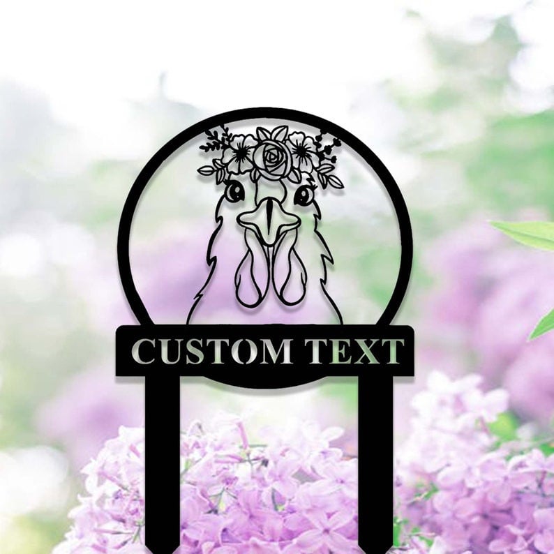 Custom Floral Chicken Garden Stake, Chicken Memorial Stake, Personalized Chicken Metal Yard Stake, Chicken Garden Decor