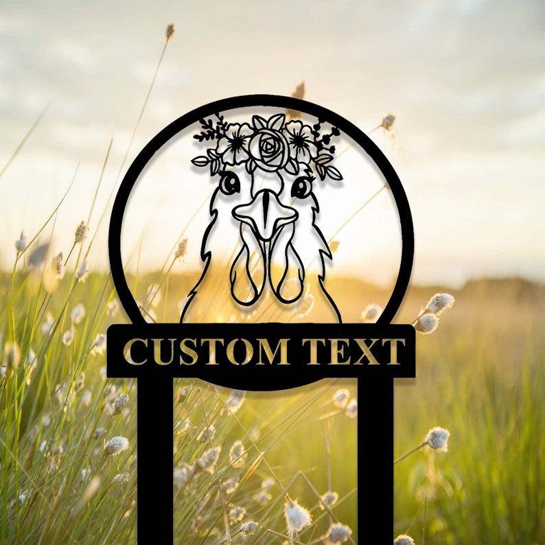 Custom Floral Chicken Garden Stake, Chicken Memorial Stake, Personalized Chicken Metal Yard Stake, Chicken Garden Decor