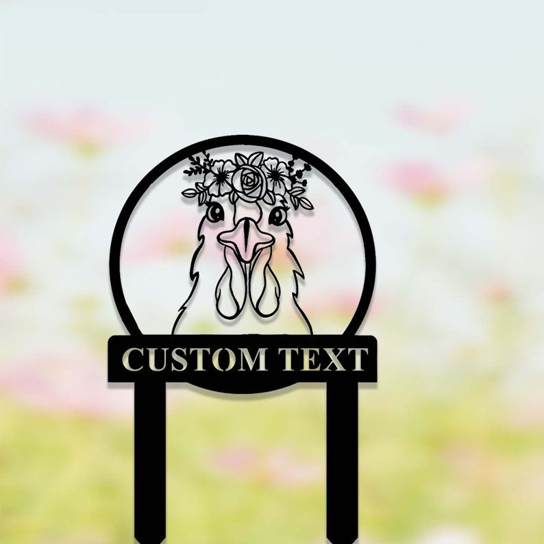 Custom Floral Chicken Garden Stake, Chicken Memorial Stake, Personalized Chicken Metal Yard Stake, Chicken Garden Decor