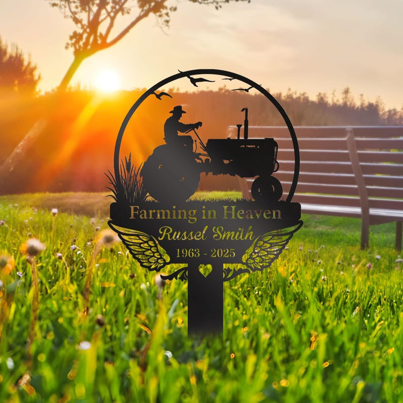 Custom Farming Memorial Metal Stake, Farmer Grave Marker, Sympathy Gift