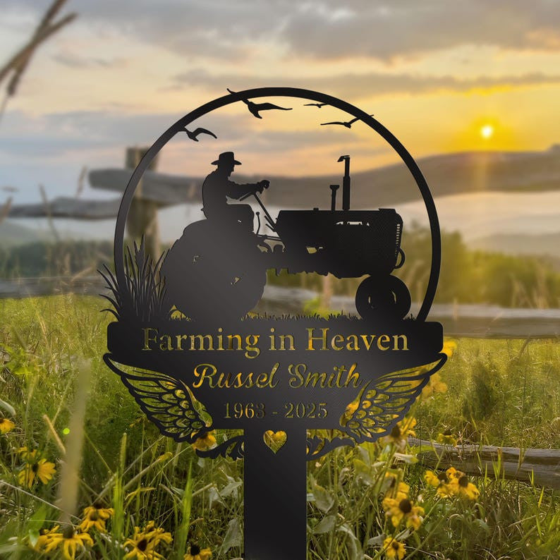 Custom Farming Memorial Metal Stake, Farmer Grave Marker, Sympathy Gift