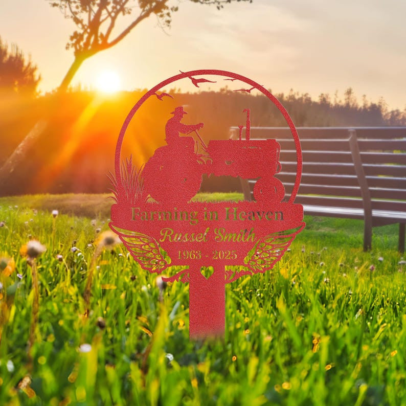 Custom Farming Memorial Metal Stake, Farmer Grave Marker, Sympathy Gift