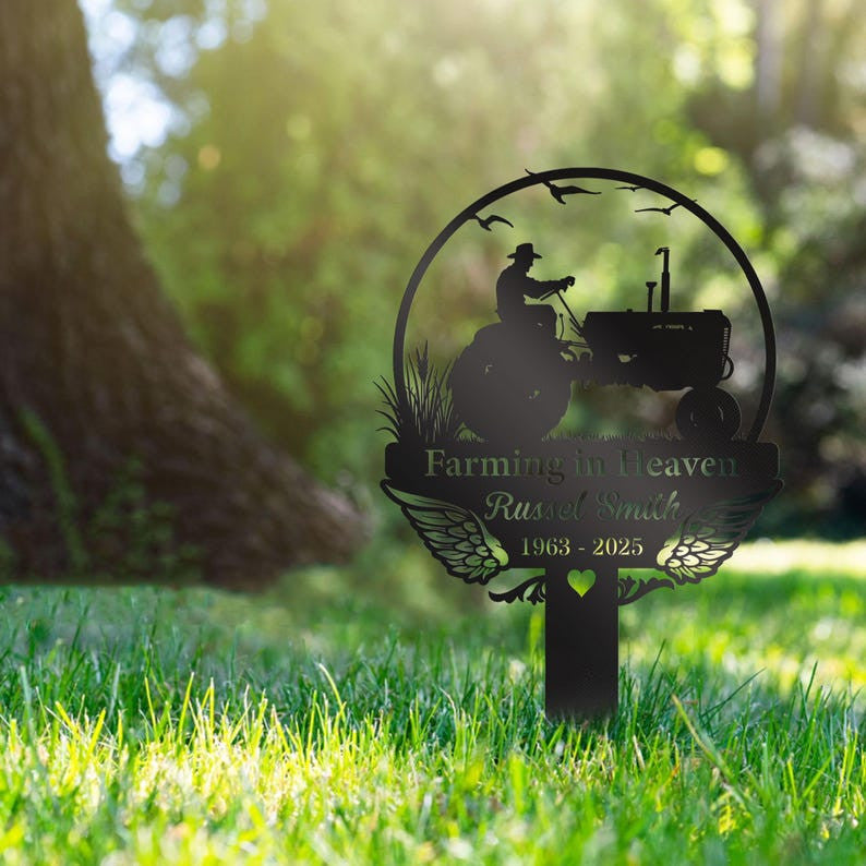 Custom Farming Memorial Metal Stake, Farmer Grave Marker, Sympathy Gift