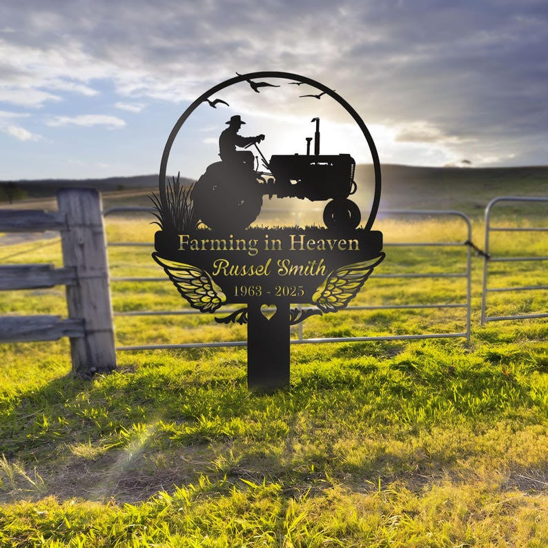 Custom Farming Memorial Metal Stake, Farmer Grave Marker, Sympathy Gift