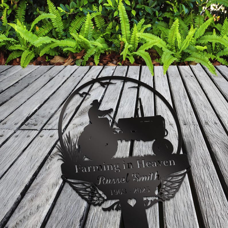 Custom Farming Memorial Metal Stake, Farmer Grave Marker, Sympathy Gift