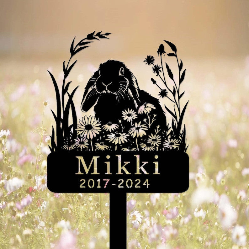 Custom Rabbit Memorial Garden Stake, Personalized Lop Rabbit Grave Marker, Bunny Memorial Metal Sign, Yard Stake