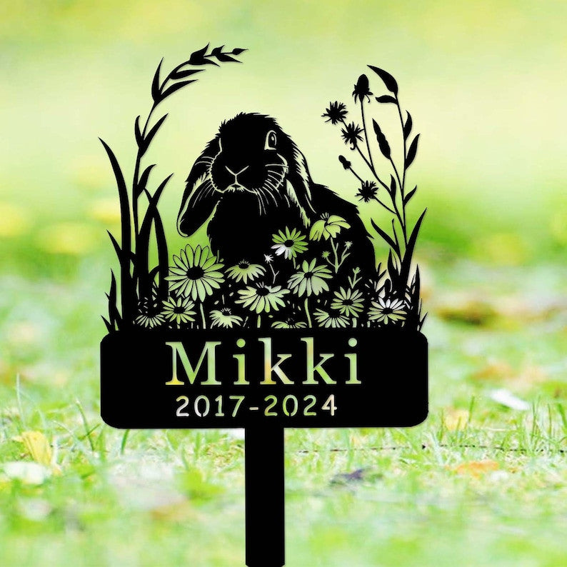 Custom Rabbit Memorial Garden Stake, Personalized Lop Rabbit Grave Marker, Bunny Memorial Metal Sign, Yard Stake
