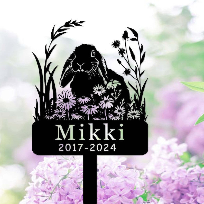 Custom Rabbit Memorial Garden Stake, Personalized Lop Rabbit Grave Marker, Bunny Memorial Metal Sign, Yard Stake