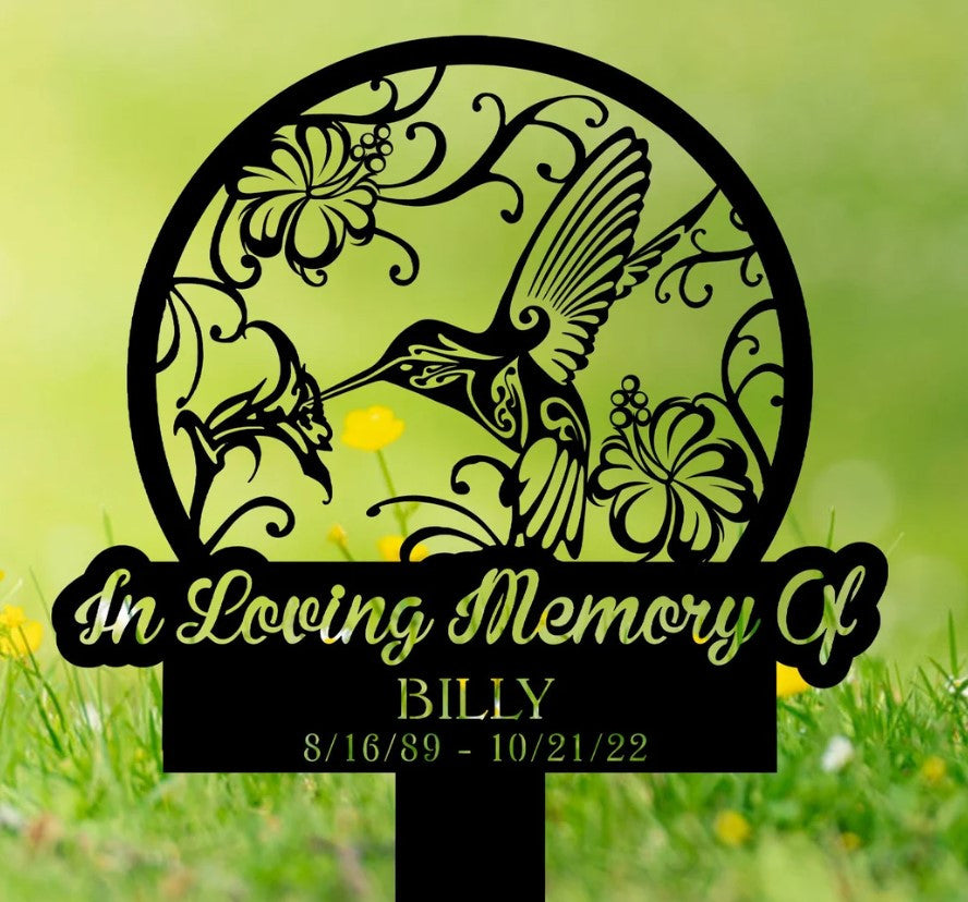 Hummingbird Memorial Stake Personalized, Hummingbird and Flower, Garden Decor, In Loving Memory