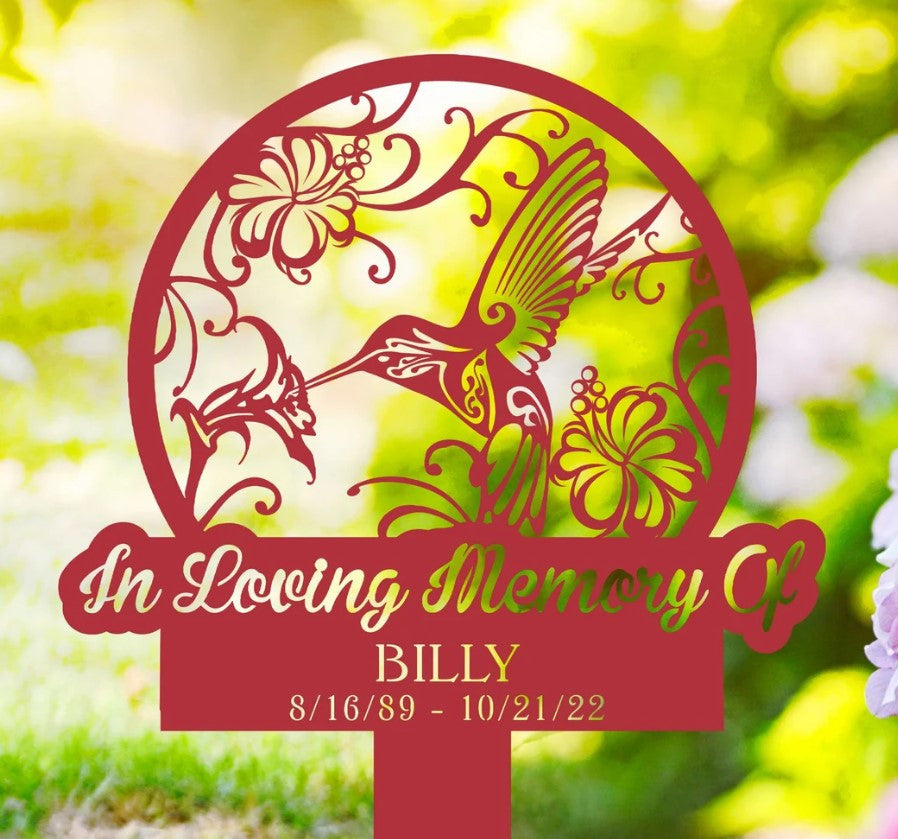 Hummingbird Memorial Stake Personalized, Hummingbird and Flower, Garden Decor, In Loving Memory