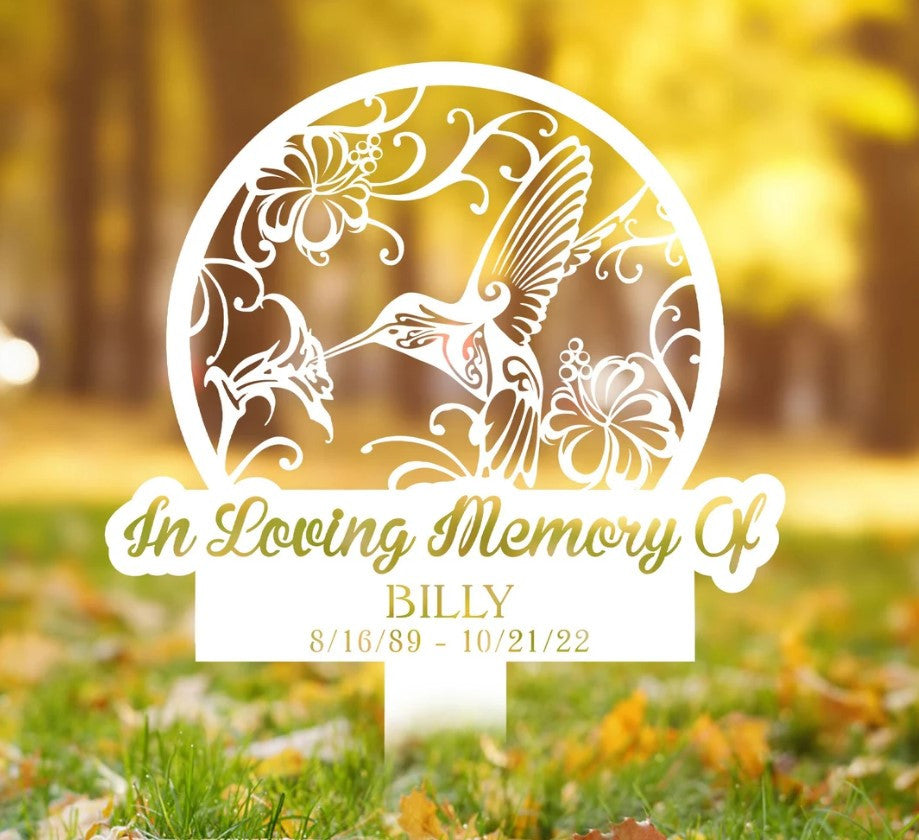 Hummingbird Memorial Stake Personalized, Hummingbird and Flower, Garden Decor, In Loving Memory