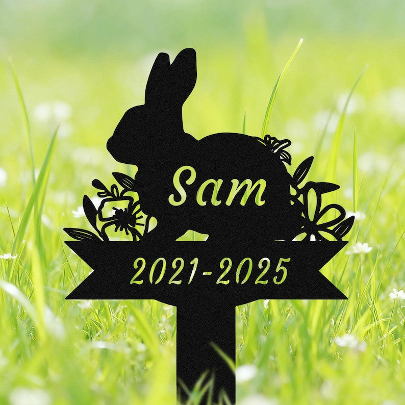 Rabbit Bunny Memorial Stake Personalized, Rabbit Grave Markers Stake, Bunny Metal Garden Stake
