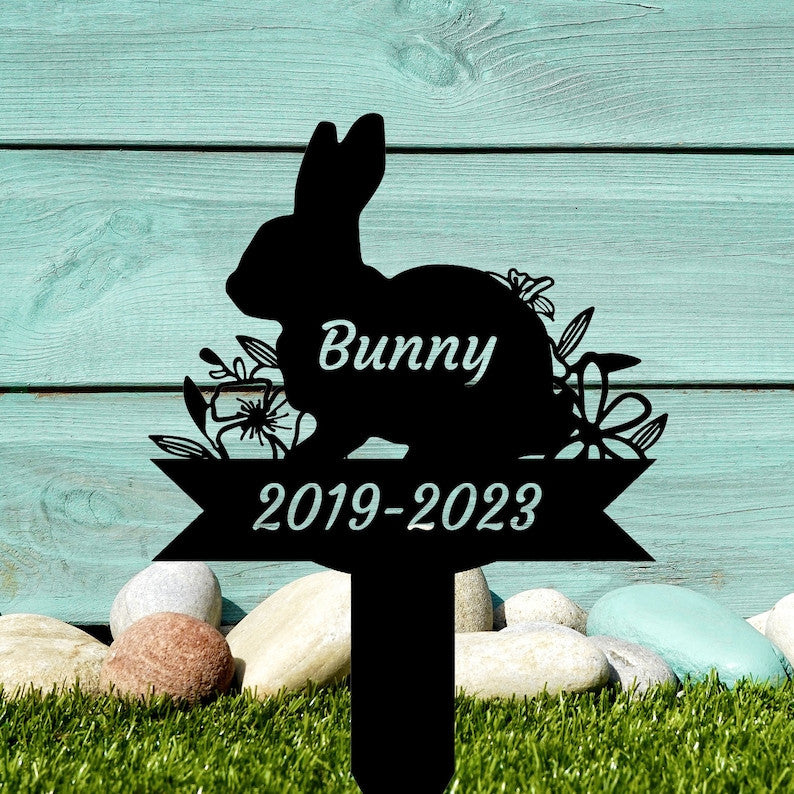 Rabbit Bunny Memorial Stake Personalized, Rabbit Grave Markers Stake, Bunny Metal Garden Stake