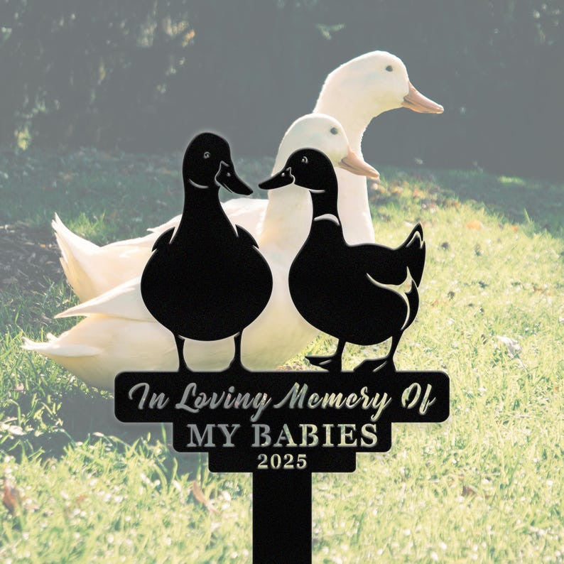 Personalized Duck Memorial Stake, Custom Duck Metal Sign with Stake, Duck Garden Grave Marker, Outdoor Duck Garden Decor