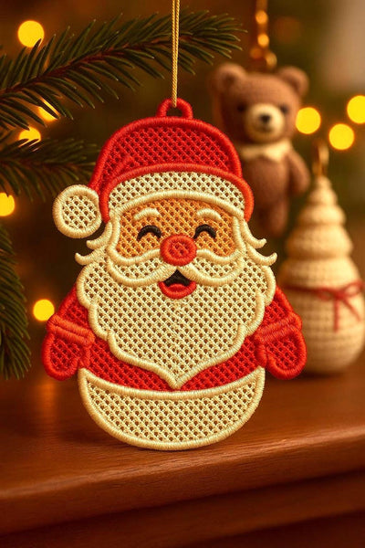 Santa Claus Embroidered Christmas Ornament, Lace Santa Decoration, Handmade Holiday Tree Ornament, Festive Xmas Home Decor Gift