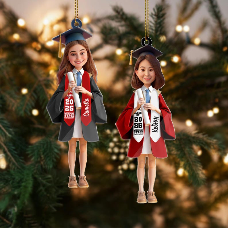Custom Graduation Ornament 2025, Personalized Graduate Gift with Photo, Class of 2025 Keepsake, Christmas Tree Decoration