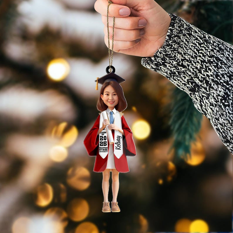 Custom Graduation Ornament 2025, Personalized Graduate Gift with Photo, Class of 2025 Keepsake, Christmas Tree Decoration