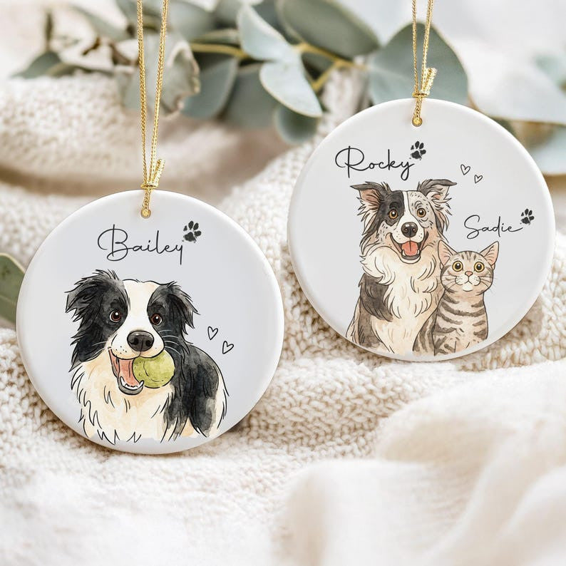 Personalized Watercolor Pet Photo Ornament, Custom Memorial Keepsake, Chritmas Orrnament, Gift For Pet Lover