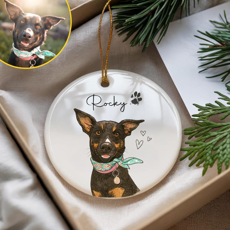 Personalized Watercolor Pet Photo Ornament, Custom Memorial Keepsake, Chritmas Orrnament, Gift For Pet Lover