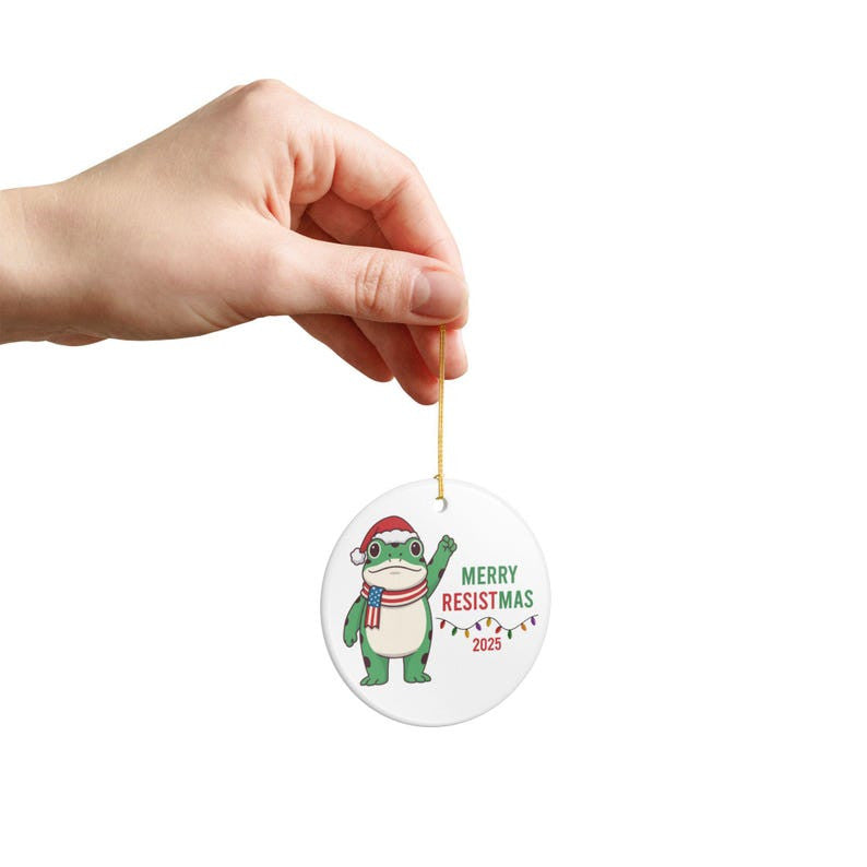 Merry Resistmas Frog Ornament, Funny Political Protest Gift, Portland Frog Meme Christmas Decor, Freedom Frog Ceramic Keepsake