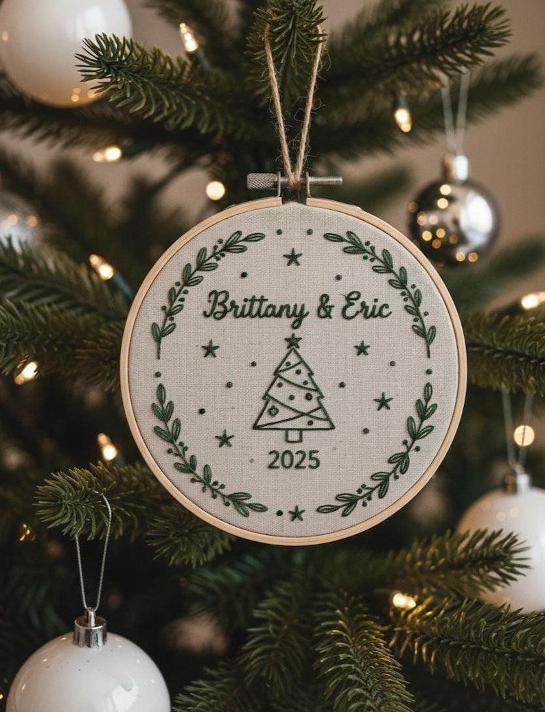 Personalized First Christmas Together Ornament, Custom Name Hand Embroidered Ornament, Handmade Holiday Tree Decor, Couple Christmas Gift