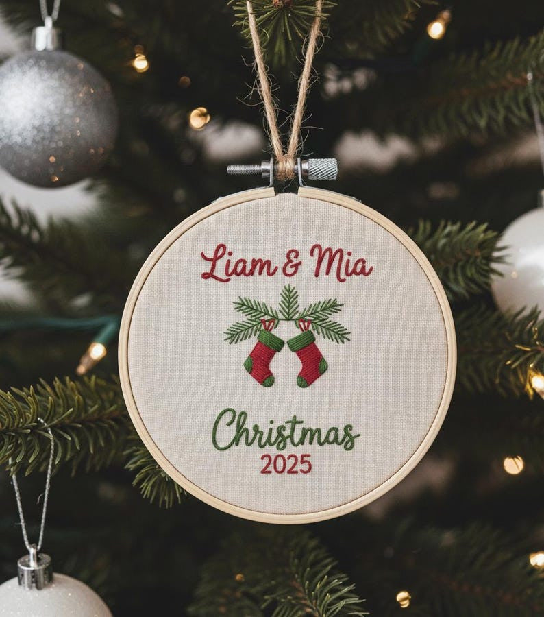 Personalized Newlywed Hand Embroidered Christmas Ornament, Custom Wedding Christmas Ornament, 1st Christmas Ornament, 2025 Couple Tree Decor